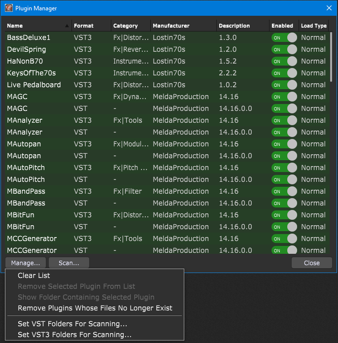 Gig Performer Plugin Manager, Set VST and VST3 Folders For Scanning