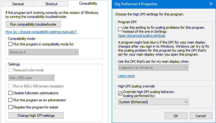 High DPI scaling override for audio plugin editor windows