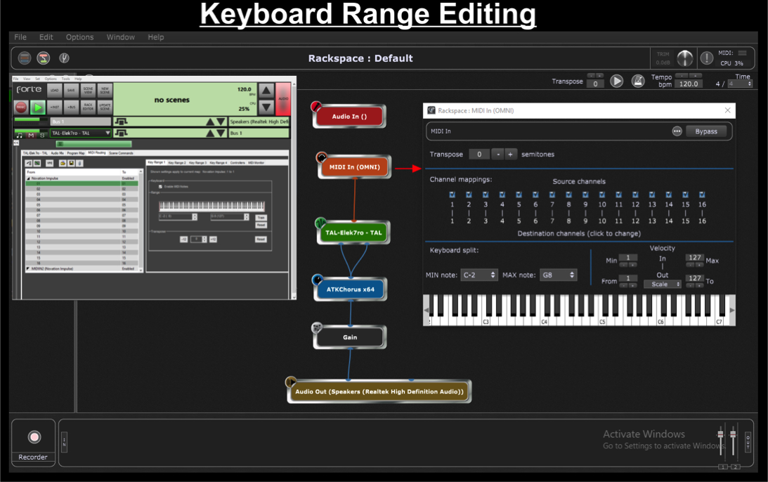 Gig Performer, Keyboard Range Editing, Brainspawn Forte