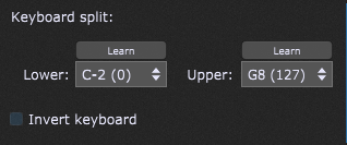 Create a keyboard split by selecting the lowest through highest keys, Gig Performer