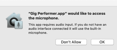 Gig Performer and Mac Catalina (OS X 10.15)