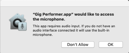 No sound or guitar audio is not coming into Gig Performer on Mojave or Catalina