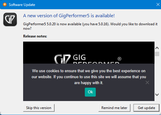 Gig Performer, Update Available, Windows