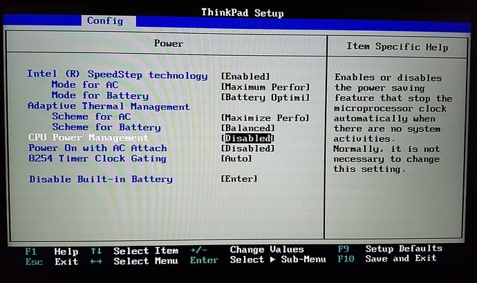 Disable CPU Power Management in BIOS, stepping down Lenovo ThinkPad processor affects audio as a secondary effect