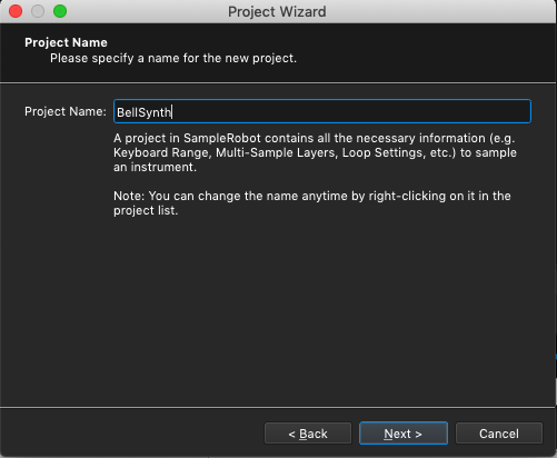 Kontakt plugin, SampleRobot Project Wizard, Project Name