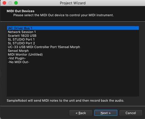 Kontakt plugin, SampleRobot Project Wizard, MIDI Out device