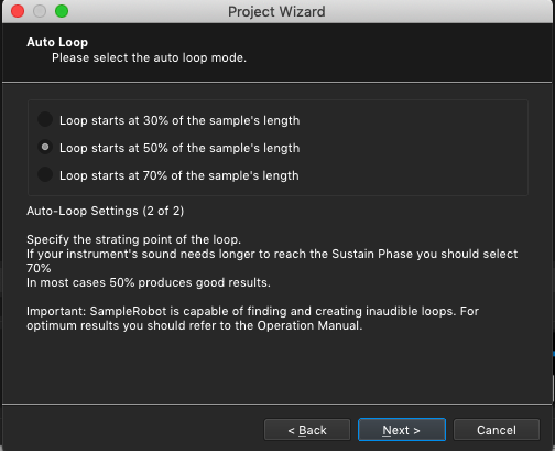 Kontakt plugin, SampleRobot Project Wizard, Auto Loop Mode, Sample Length