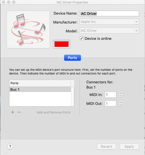 Built-in IAC Driver in Mac, IAC Driver Properties