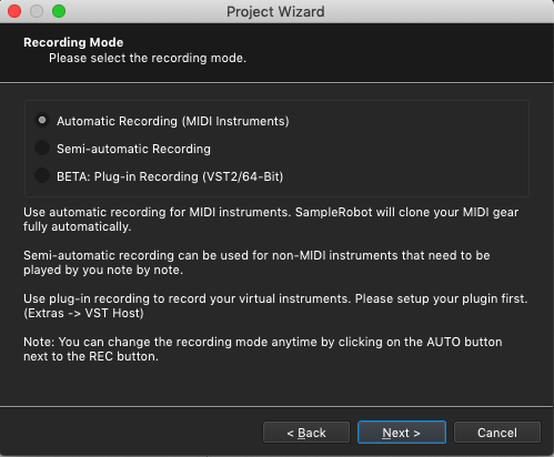 Kontakt, SampleRobot Recording Mode, Automatic Recording (MIDI instruments)