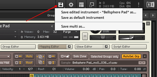 Kontakt, SampleRobot, Save edited instrument ... as ...