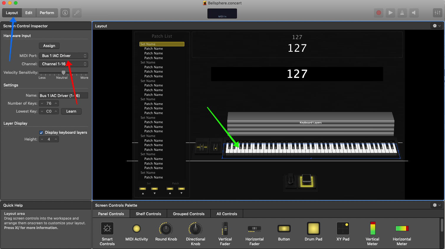 By default MainStage listens on all channels and will pick up the IAC port automatically