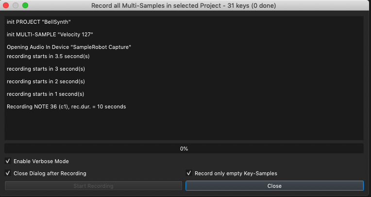 Record all Multi-Samples in selected Project - 31 keys