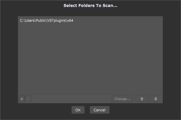 Select VST Plugin Folders To Scan dialog in Gig Performer