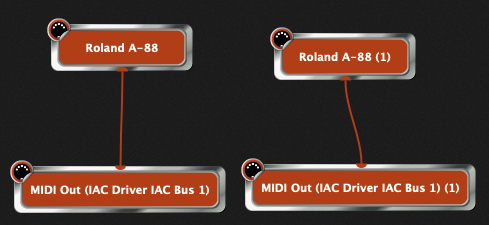 Gig Performer, Make split configuration, Roland A-88, MIDI Out, IAC Driver