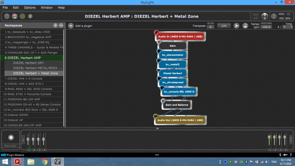 Gig Performer, Diezel Herbert AMP Metal, Plugin Alliance