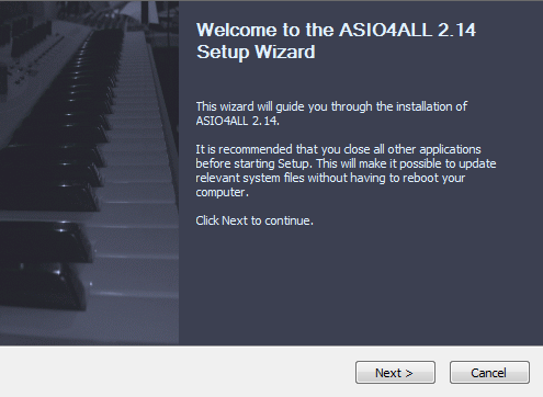 ASIO4ALL setup wizard guides you through the installation process