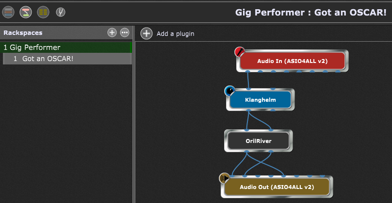Gig Performer, Back View Layout, Connect free VST plugins