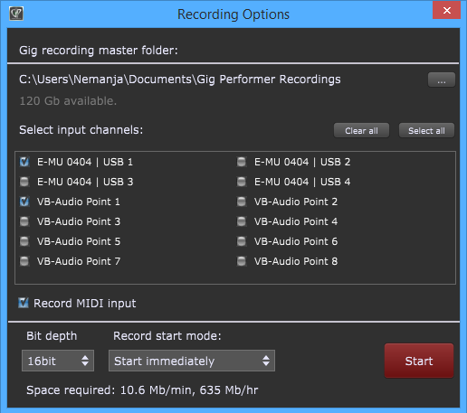 How to record Gig Performer’s outputs via Gig Performer’s Record feature on Windows