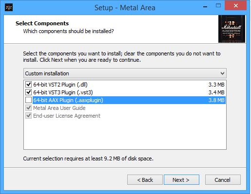 Metal Area Setup Wizard plugin type VST VST3 AAX