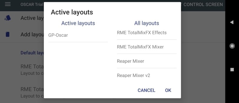 OSCAR OSC Manager Select Active Layouts