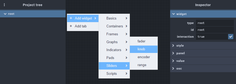 Open Stage Control Adding Widgets knob