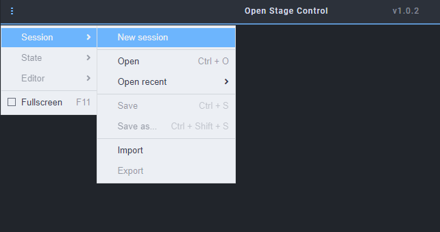 Open Stage Control New Session