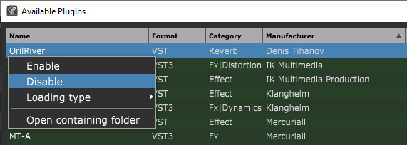 How to disable audio plugin Gig Performer