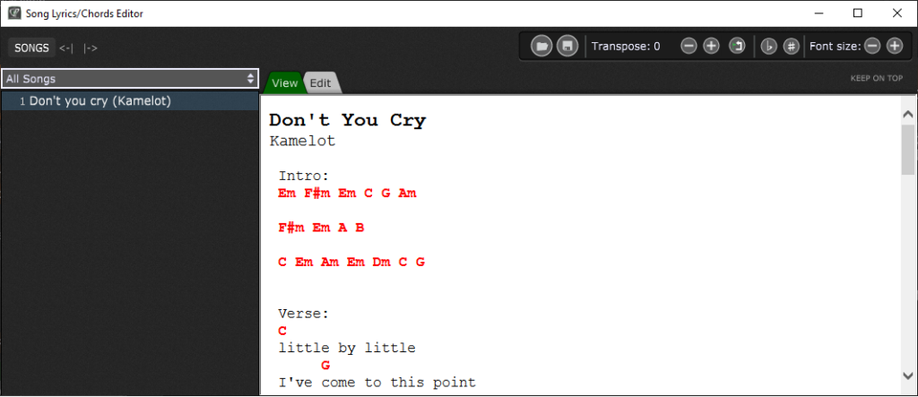 Chord Editor in Gig Performer, View Chordpro files