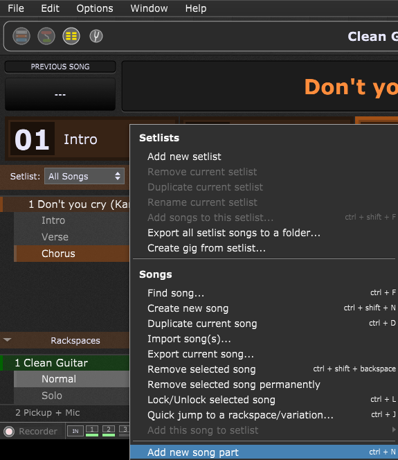 Setlists, Create New Song Parts