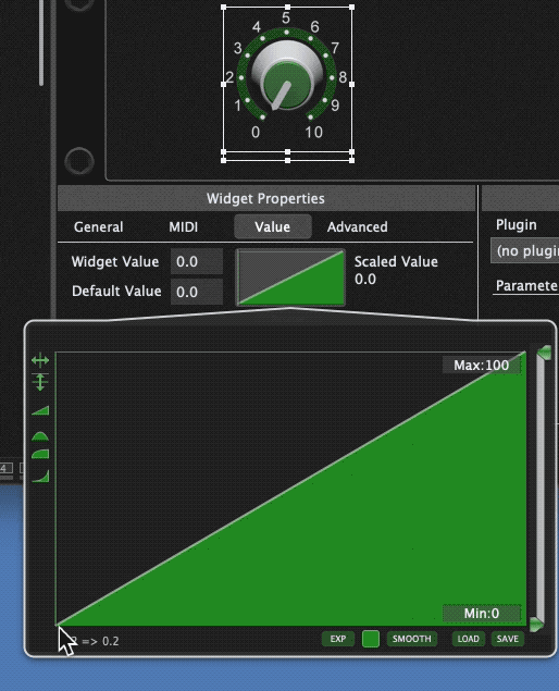 Draw a curve shape with your mouse, widget scaling system, curves in Gig Performer 4
