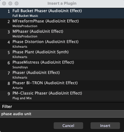 Quick plugin finder allows you to easily filter out and find the desired AU, VST3 or VST plugin in Gig Performer