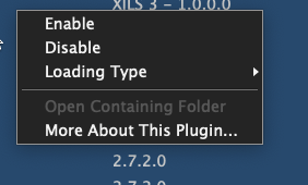 Plugin Manager contextual menu allows you to enable/disable plugins, set loading type and more.
