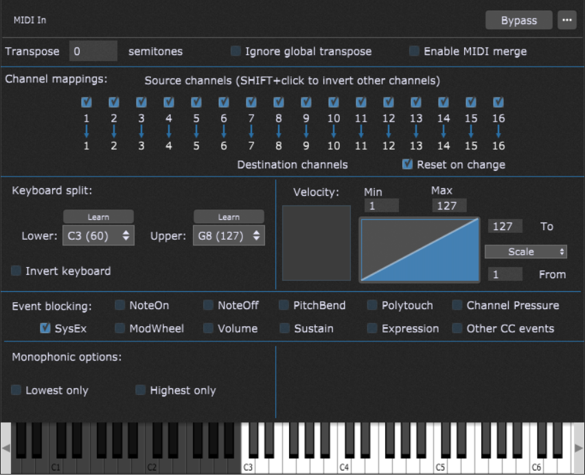 How to create keyboard split C3 - G8 in Gig Performer