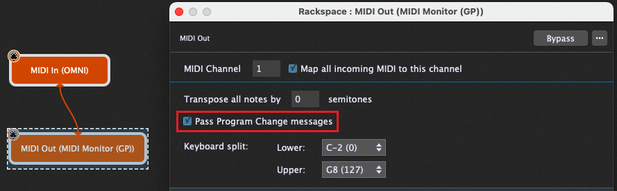 Pass through program change messages - MIDI In to MIDI Out plugin
