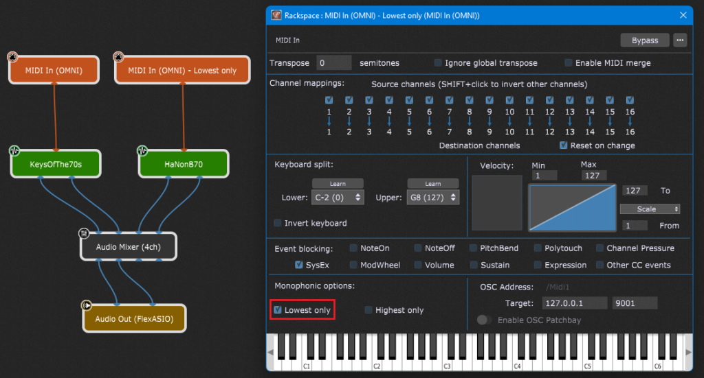 Extract the Lowest Note or the Highest Note in a chord with Monophonic options in Gig Performer