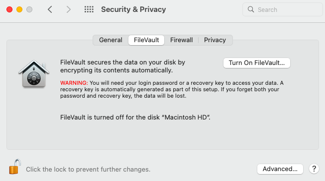 Turn off FileVault on macOS Monterey