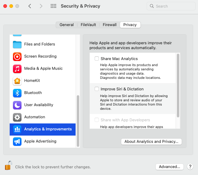Privacy settings in macOS Monterey