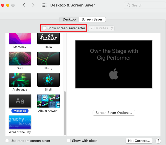 Turn Off Screen Saver on macOS Monterey
