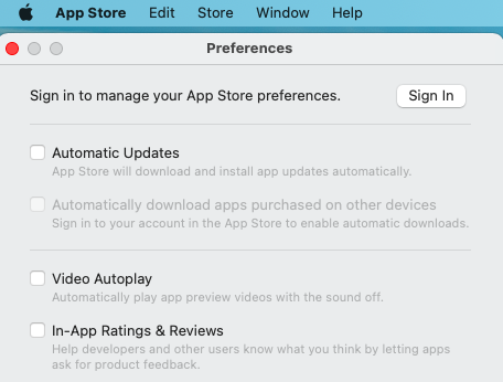 Turn off App Store updates macOS