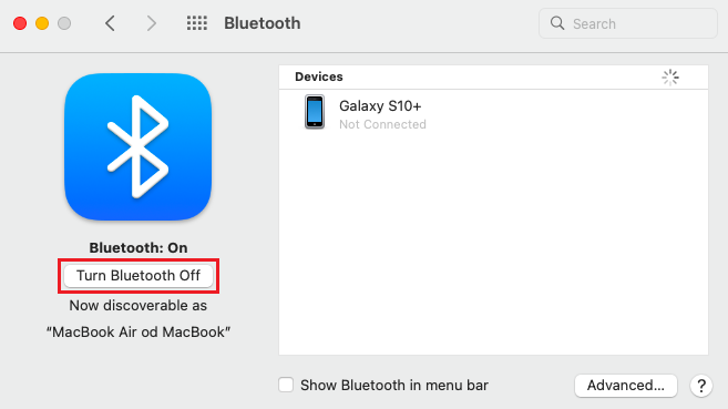 Turn off Bluetooth in Bluetooth settings on macOS