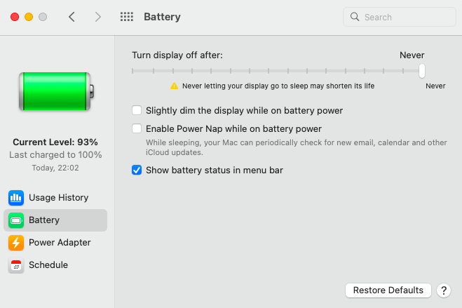 Optimize macOS Monterey Battery settings for audio