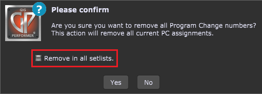 Remove PC assignments in all setlists