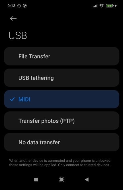 Android MIDI USB 