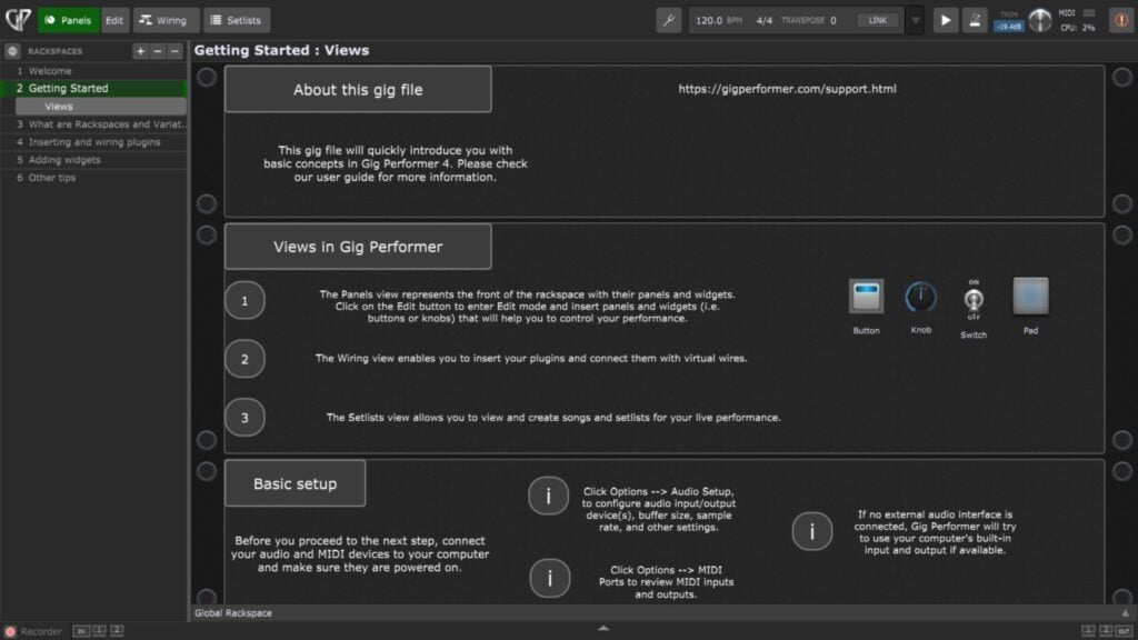 Getting Started Template for Gig Performer by Nemanja Pudar