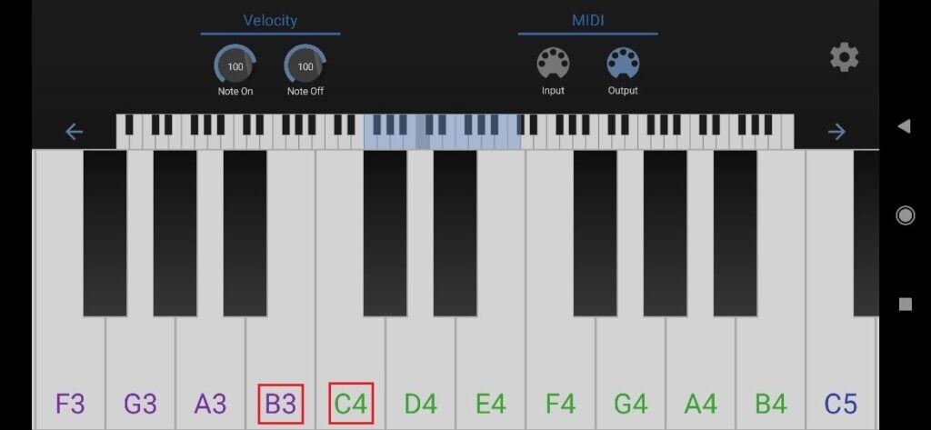 Android application MIDI Keyboard with defined MIDI output port