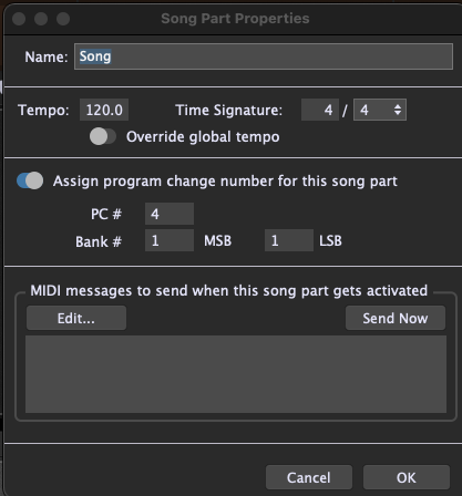 Using Gig Performer with BandHelper, Song Properties