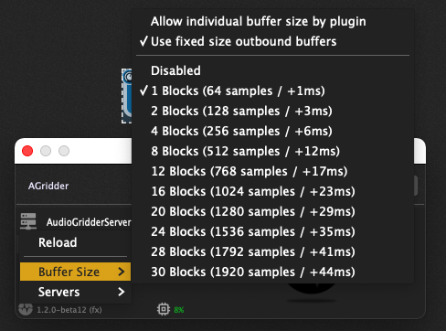 Choose the Buffer Size in the AudioGridder plugin in Gig Performer