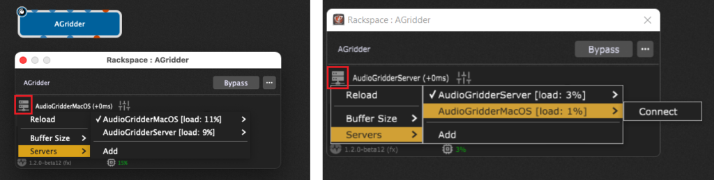 AudioGridder plugin in Gig Performer - select Server - Windows and macOS