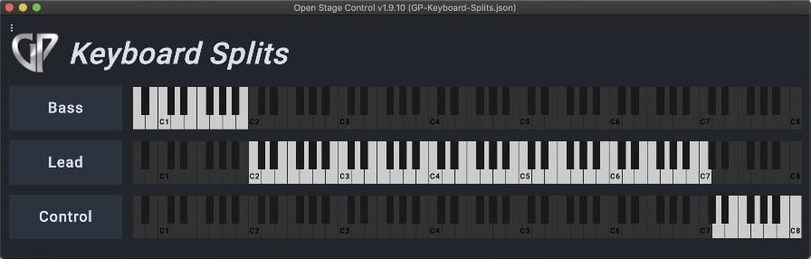 Open Stage Control and keyboard splits display in Gig Performer