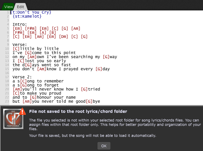 Where to save ChordPro Files in VST host Gig Performer